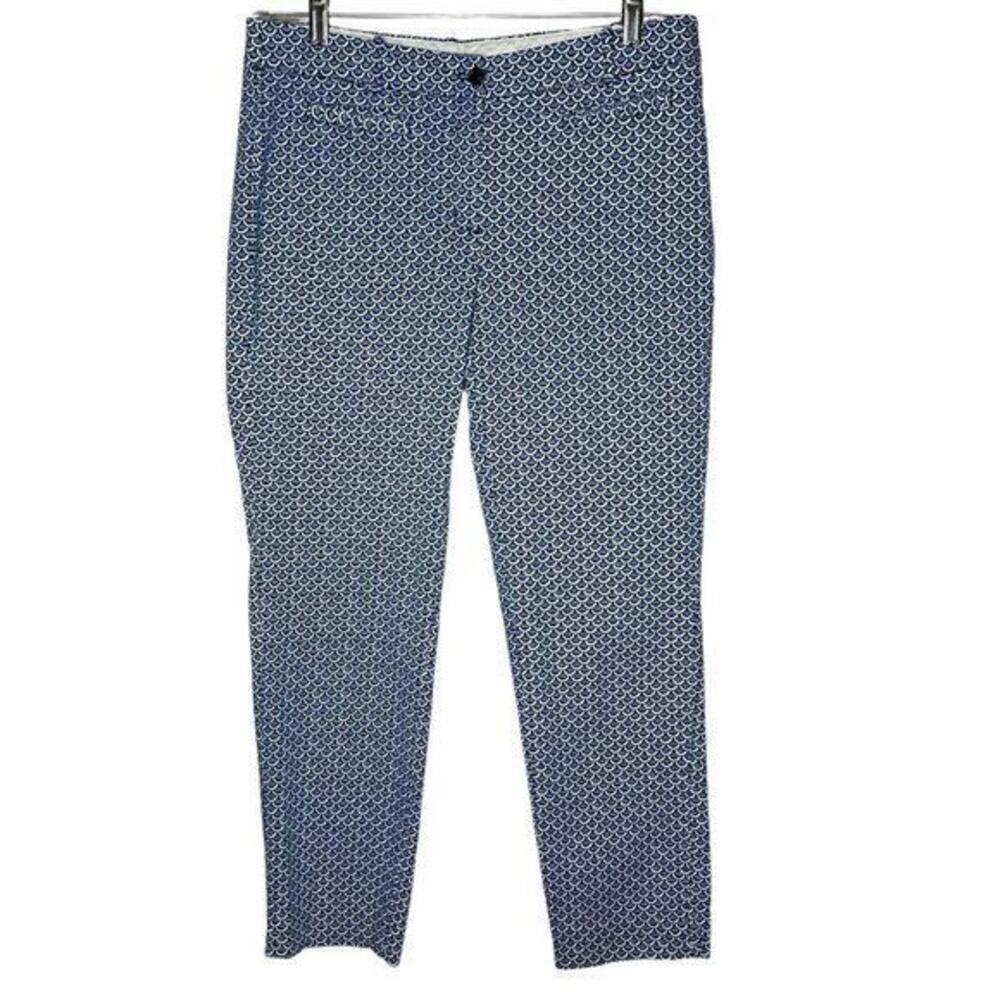 Brooks Brothers Natalie Fit Pants Blue Scalloped Print Straight Leg Size‎ 8
